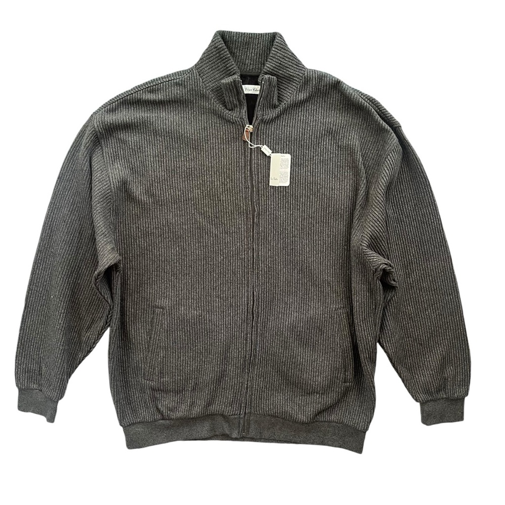 Vira Club Men’s Sz XL Charcoal Gray Ribbed Sweater Knit Full Zip Collared Jacket